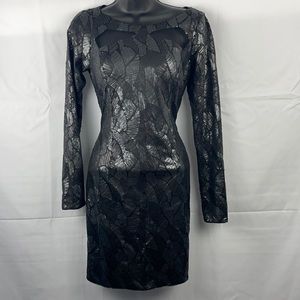 LE CHÂTEAU WOMAN MIDI LONG SLEEVE SEQUIN BLACK DRESS